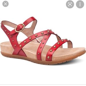 Dansko sandals red leather w/ studs details
